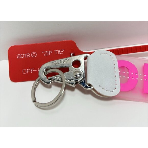Off-White Clear /Pink Keychain Industrial Strap w/ Zip Tie Logo Tag Key Holder - Picture 2 of 6